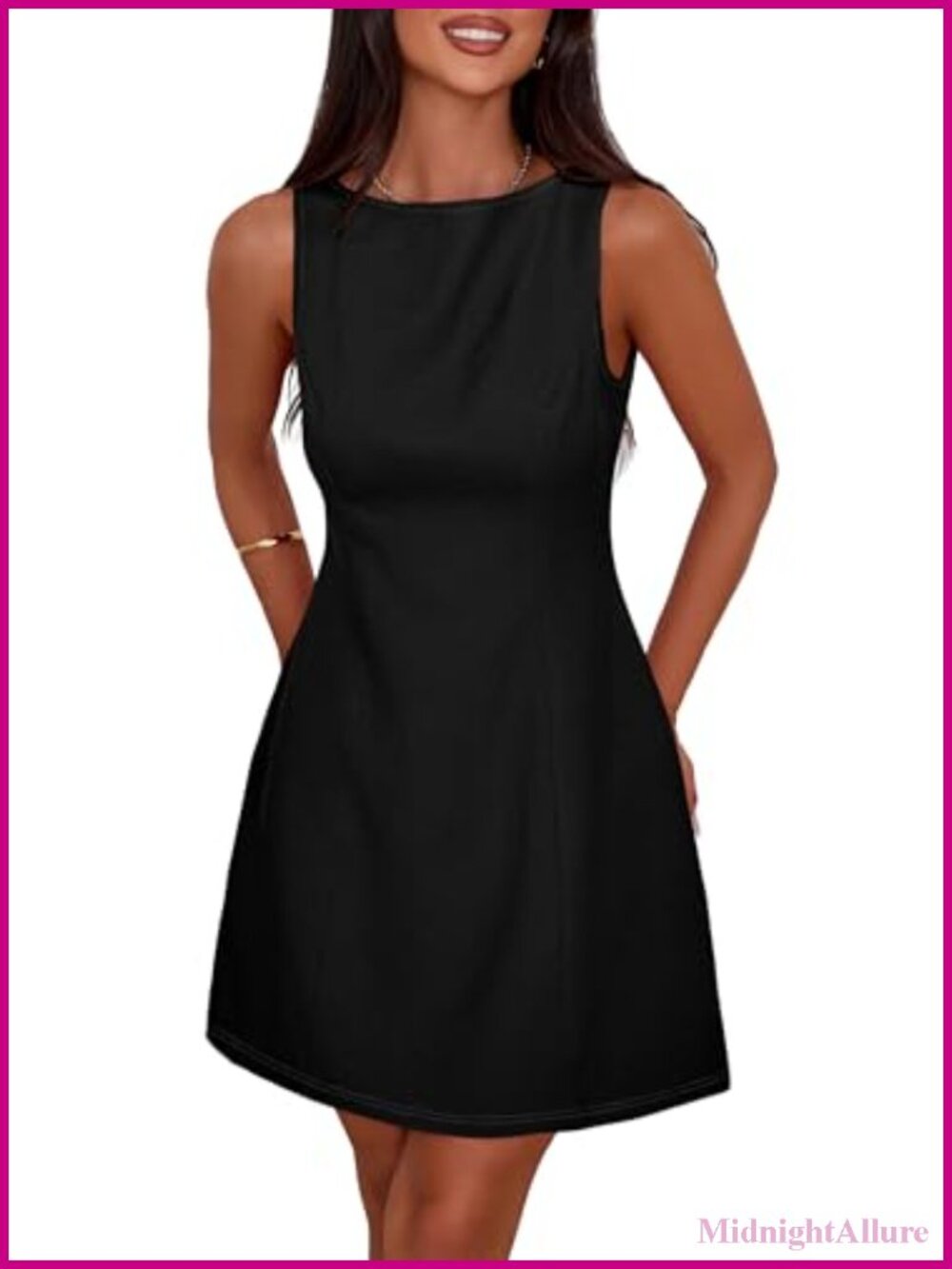 A Line Mini Dress Boat Neck Sleeveless Summer Semi Formal Work